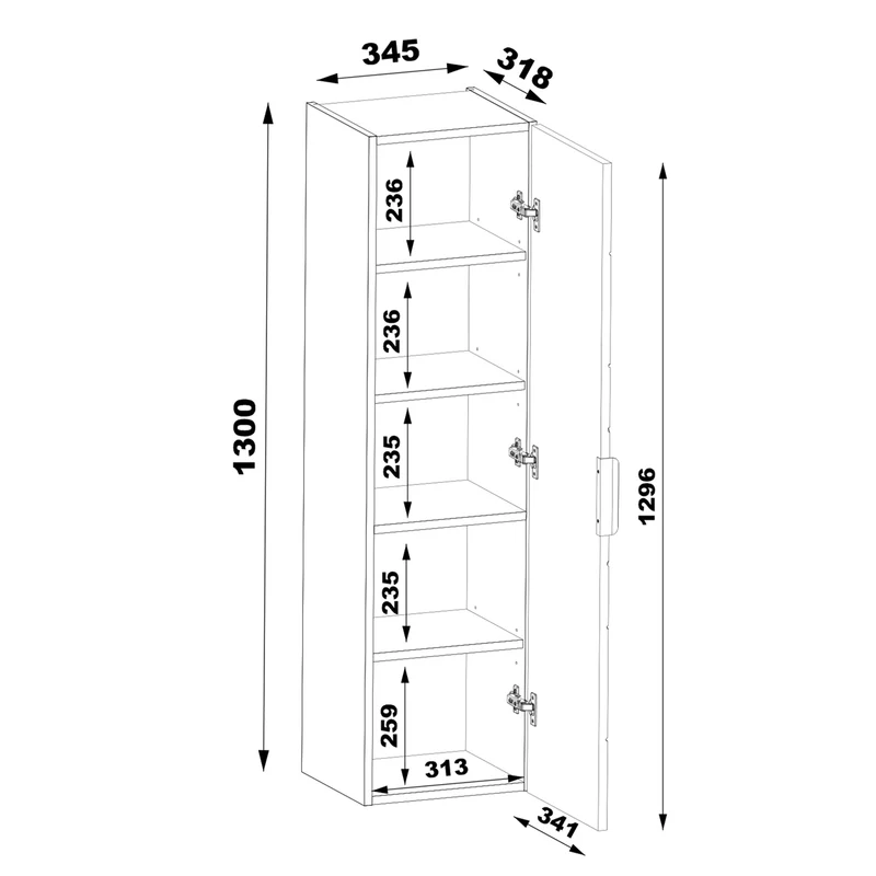 Ensemble meuble simple vasque 80cm 2 niches et colonne Teren Blanc