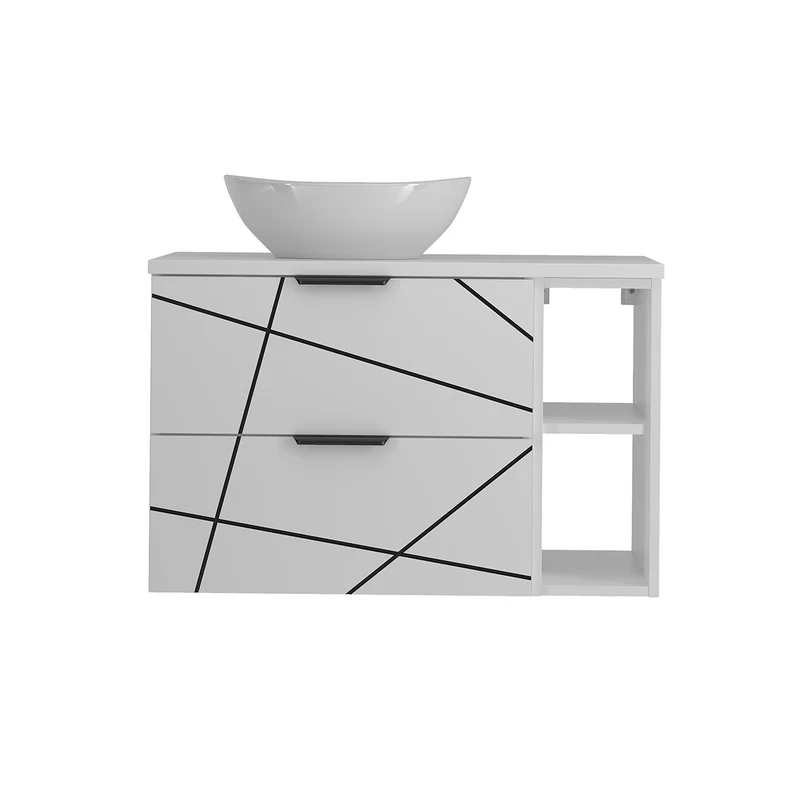 Meuble simple vasque 80cm 2 niches Teren Blanc
