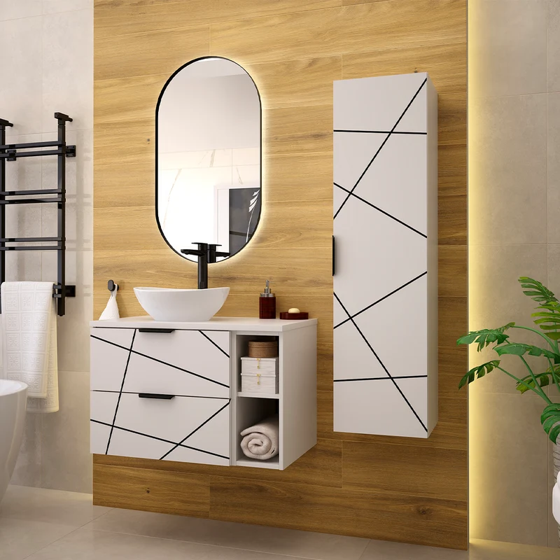 Meuble simple vasque 80cm 2 niches Teren Blanc