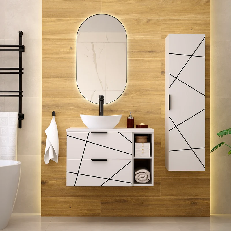 Meuble simple vasque 80cm 2 niches Teren Blanc