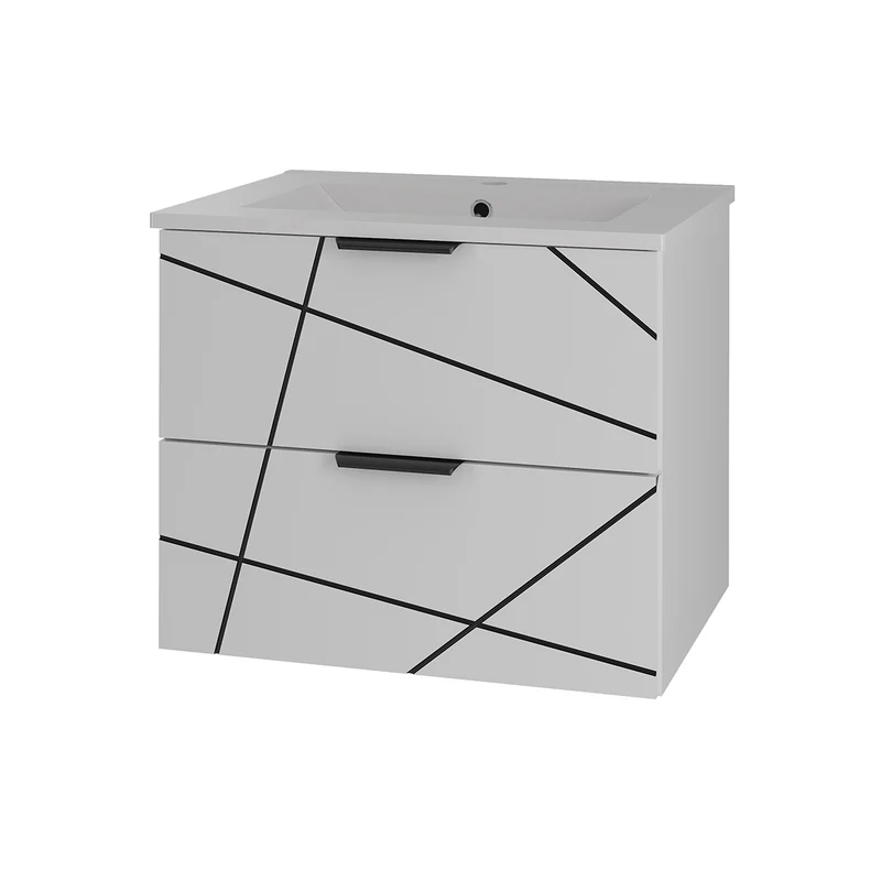 Ensemble meuble simple vasque encastrée 60cm et colonne Teren Blanc