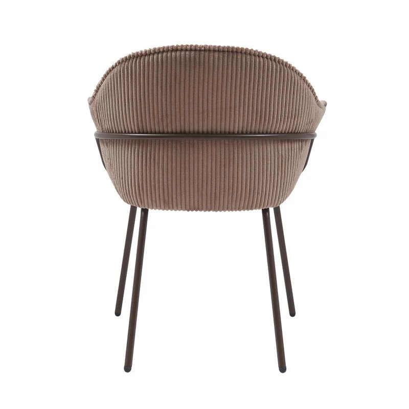 Chaise accoudoirs velours côtelé à grosses côtes marron NOMA