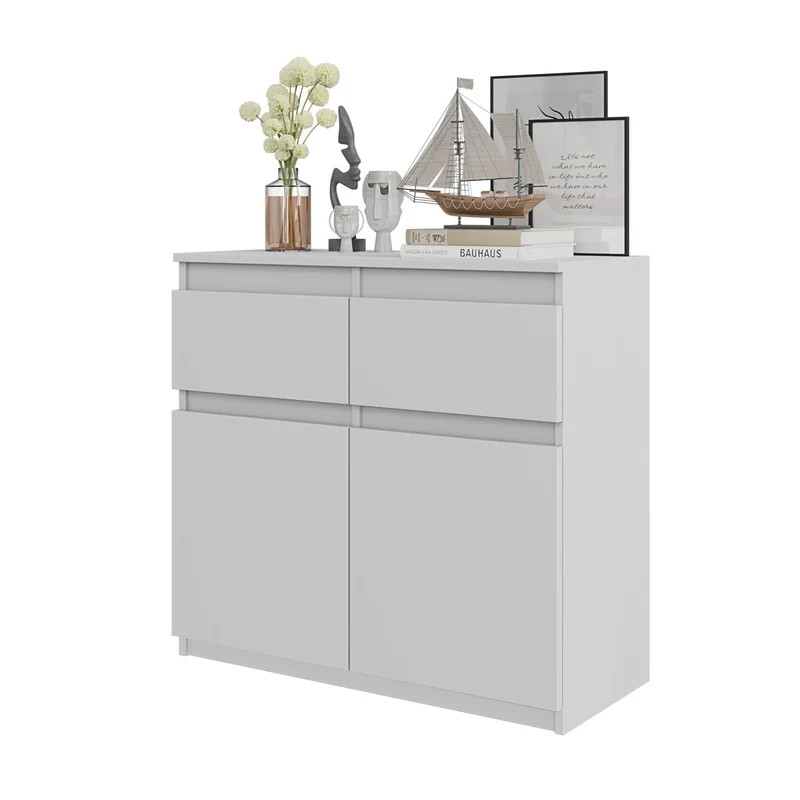NOAH - Commode 2 Tiroirs et 2 Portes - Meuble de Rangement pour Couloir/Chambre - Buffet - H75cm L80cm P35cm (Blanc)