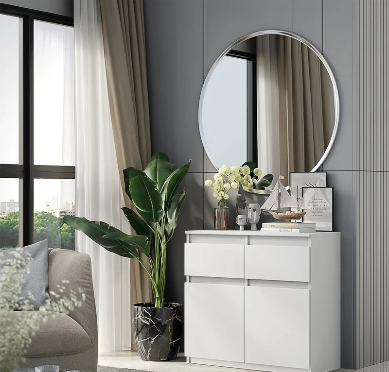 NOAH - Commode 2 Tiroirs et 2 Portes - Meuble de Rangement pour Couloir/Chambre - Buffet - H75cm L80cm P35cm (Blanc)