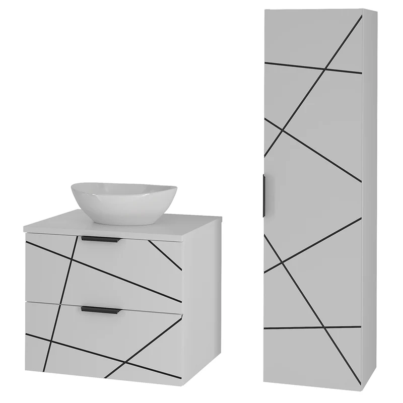 Ensemble meuble simple vasque 60cm et colonne Teren Blanc