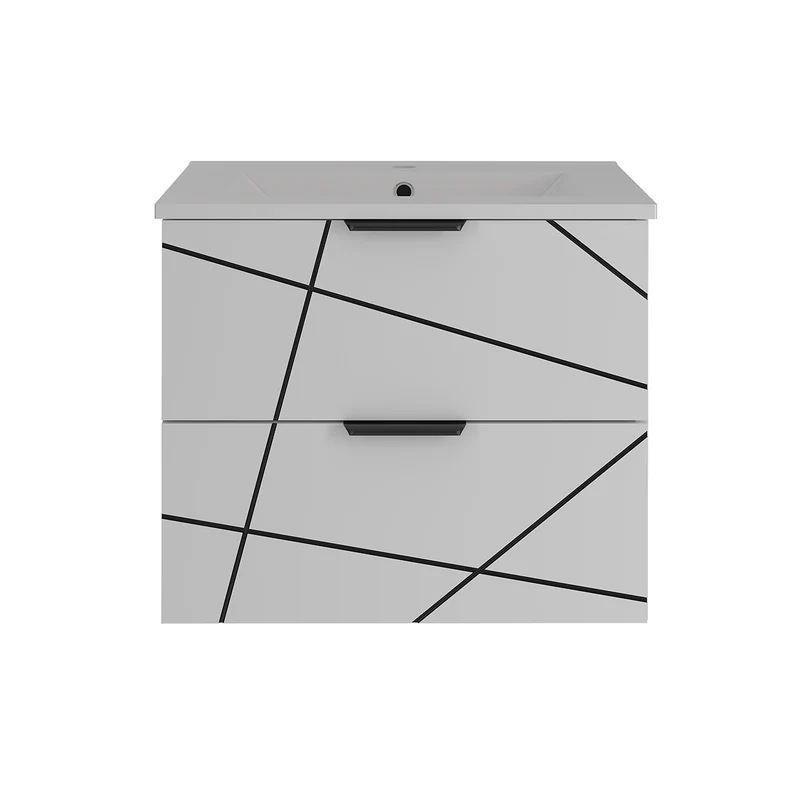 Meuble simple vasque encastrée 60cm Teren Blanc