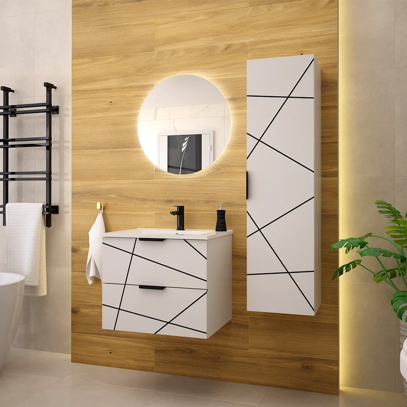 Meuble simple vasque encastrée 60cm Teren Blanc
