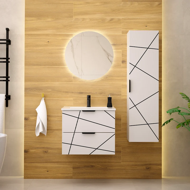 Meuble simple vasque encastrée 60cm Teren Blanc