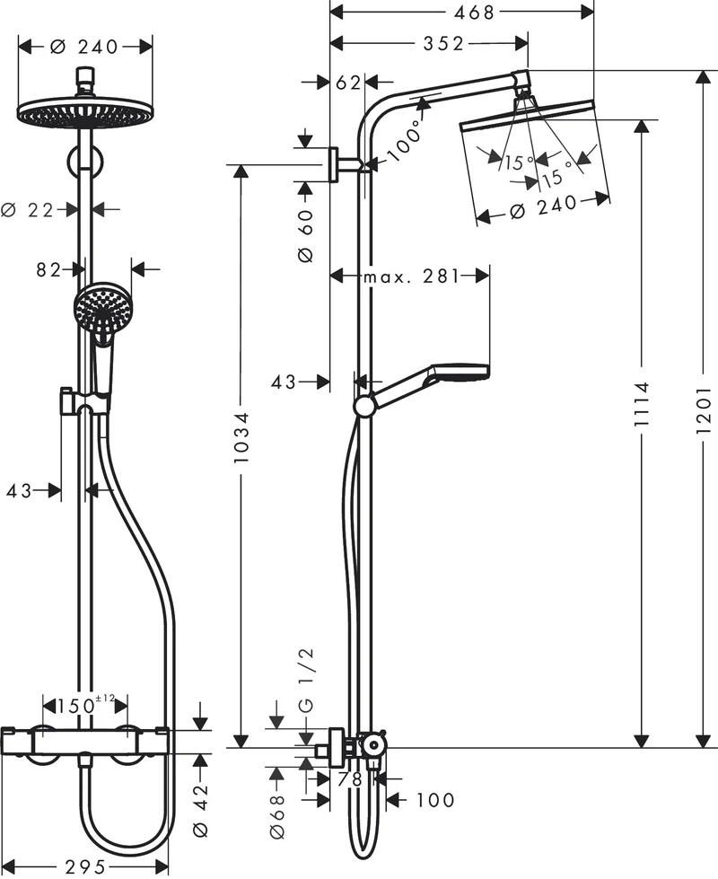 hansgrohe Crometta S 240 système de douche avec thermostat