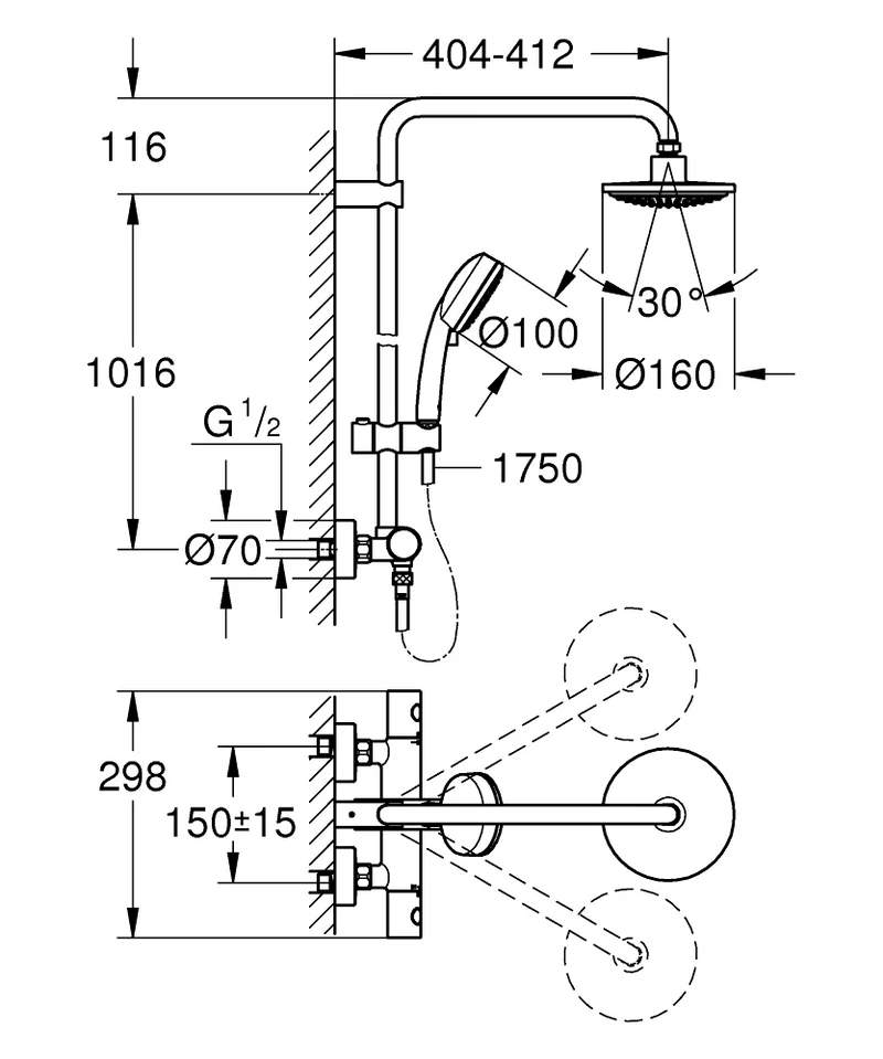 Système de douche GROHE Tempesta Cosmopolitan 160 avec thermostat