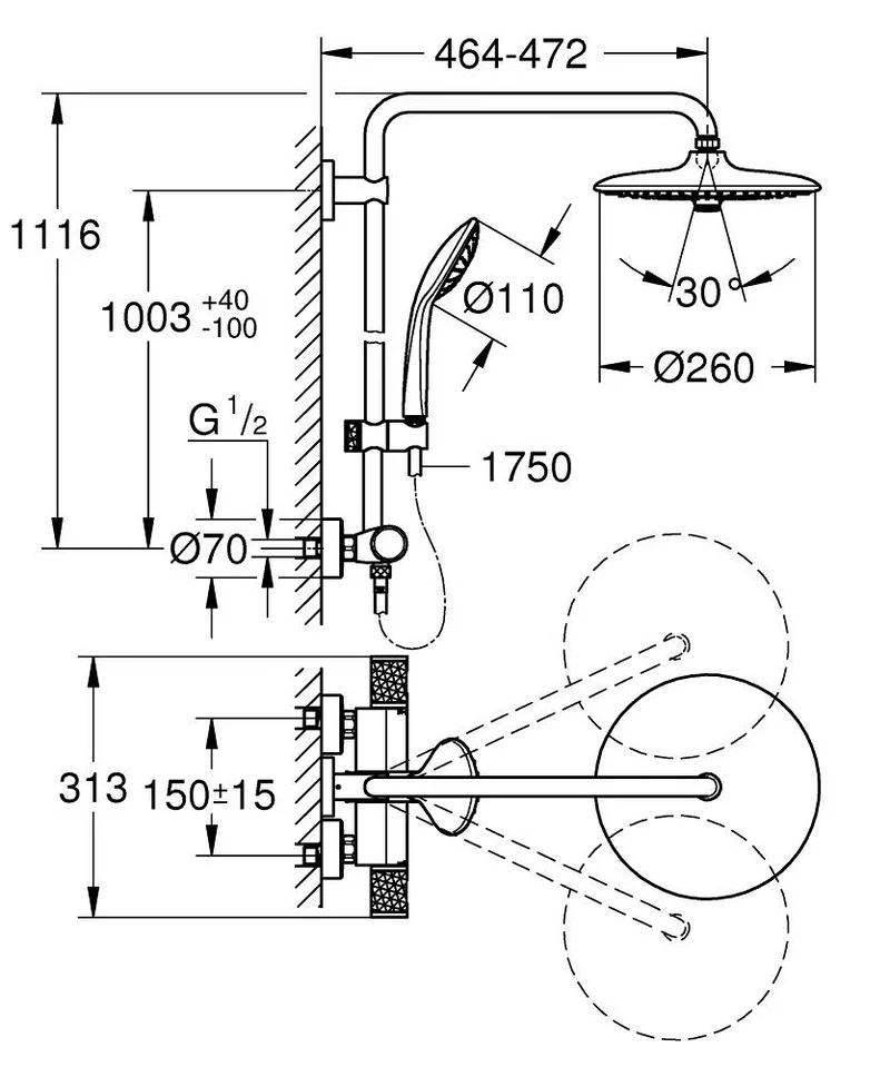 Système de douche GROHE Euphoria System 260 avec thermostat