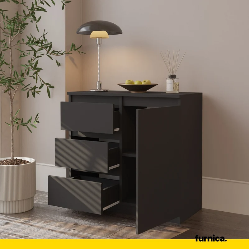MIKEL - Commode 3 Tiroirs et 1 Porte - Armoire de Rangement pour Couloir/Chambre à Coucher - Buffet - H75cm L80cm P35cm (Anthracite)