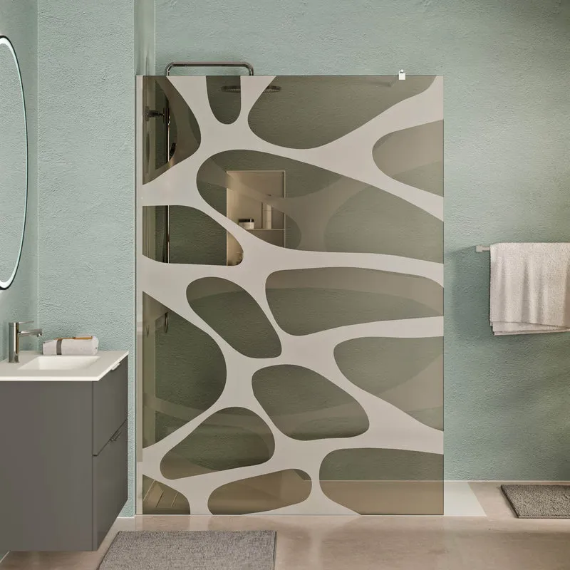 Douche à l’italienne EIRA - Verre gris motif Wave 10 mm