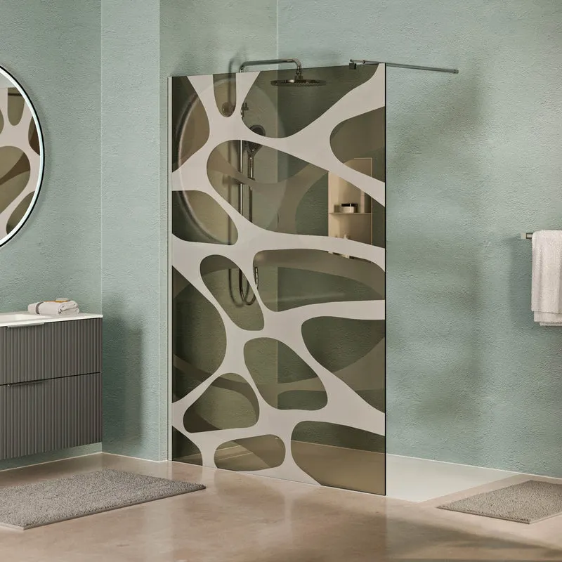 Douche à l’italienne EIRA - Verre gris motif Wave 10 mm