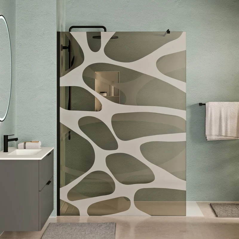 Douche à l’italienne EIRA - Verre gris motif Wave 10 mm