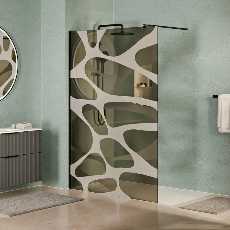 Douche à l’italienne EIRA - Verre gris motif Wave 10 mm