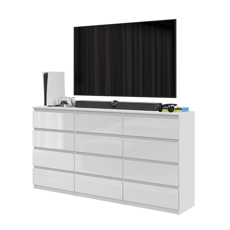 GABRIEL - Commode 12 Tiroirs (8+4) - H92cm L180cm P33cm (Blanc Brillant)