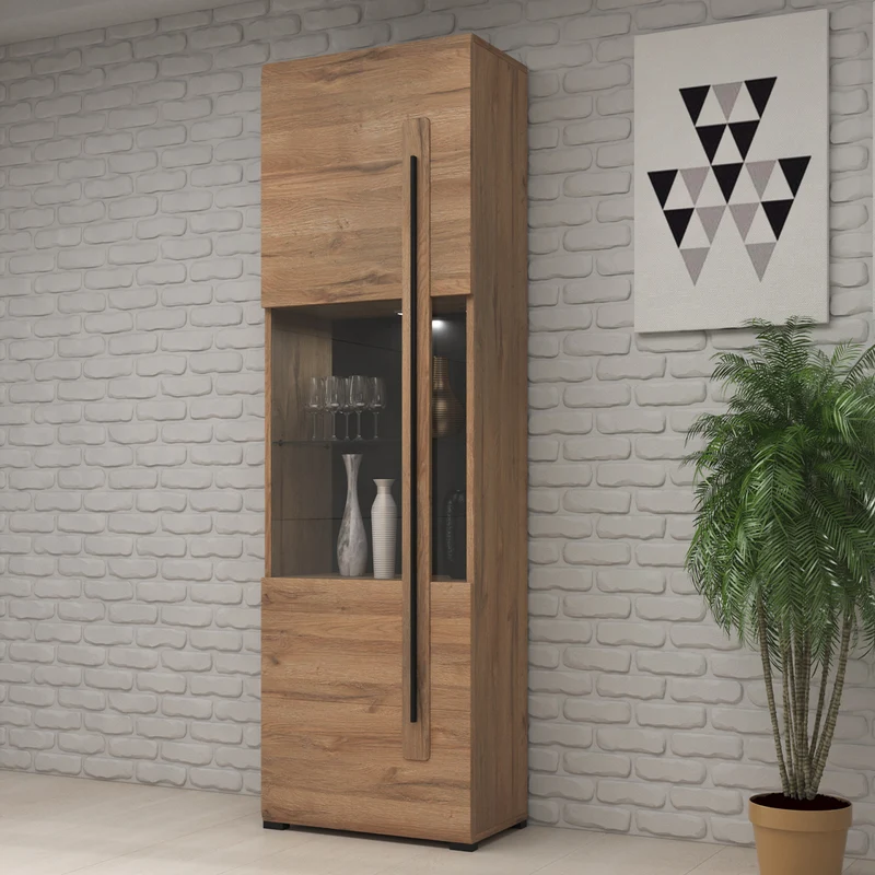 Vitrine 1 porte avec LED Louis Bois