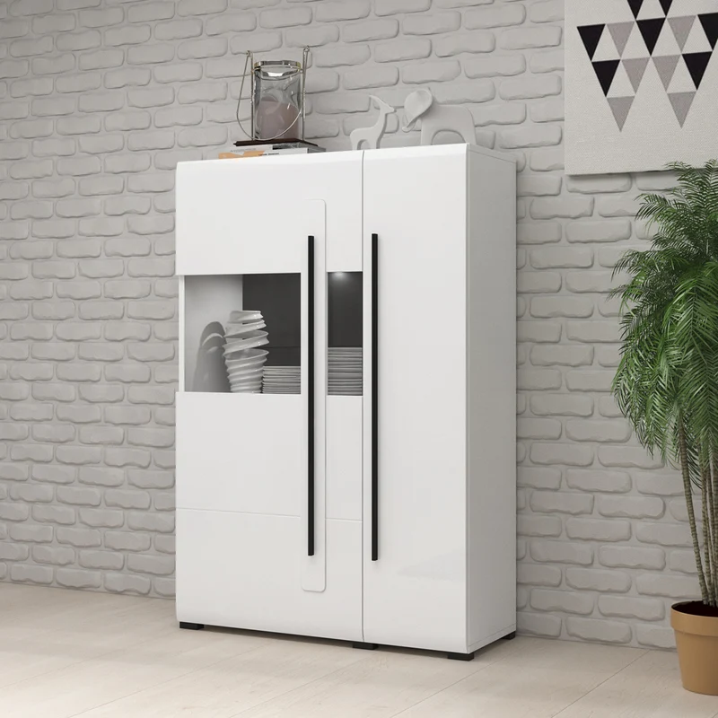 Vaisselier 2 portes avec LED Louis Blanc