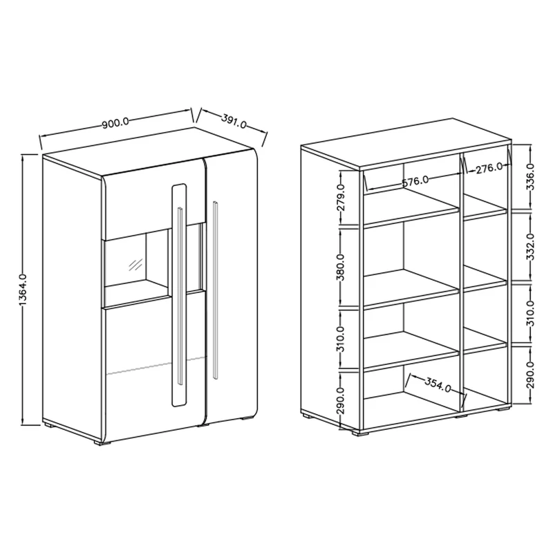 Vaisselier 2 portes avec LED Louis Blanc