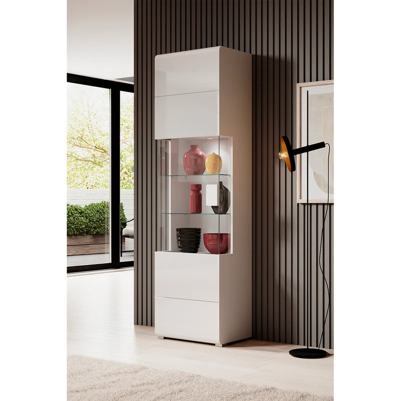 Vitrine 1 porte avec LED Jules Blanc