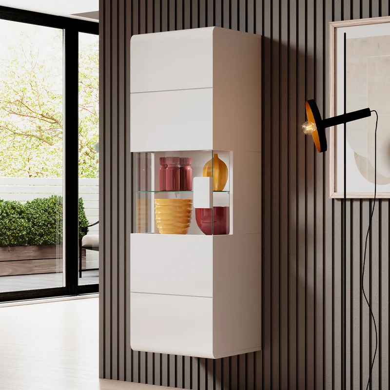 Vitrine murale 1 porte avec LED Jules Blanc