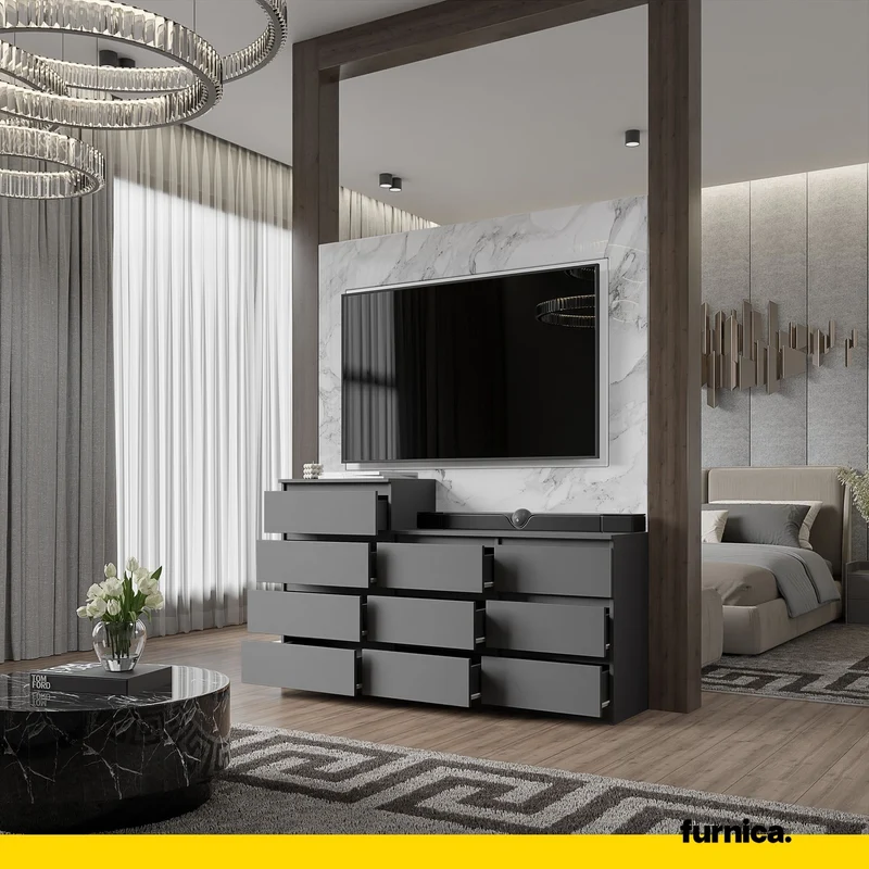 GABRIEL - Commode 10 Tiroirs (6+4) - H92/70 cm L160 cm P33 cm (Anthracite)