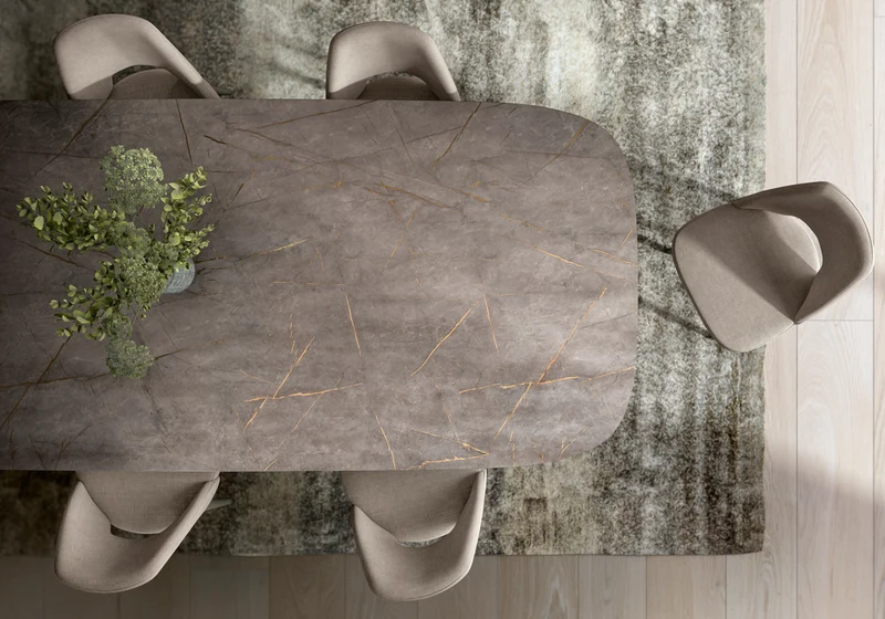 Ensemble table et 6 chaises marbre doré - Hexagon