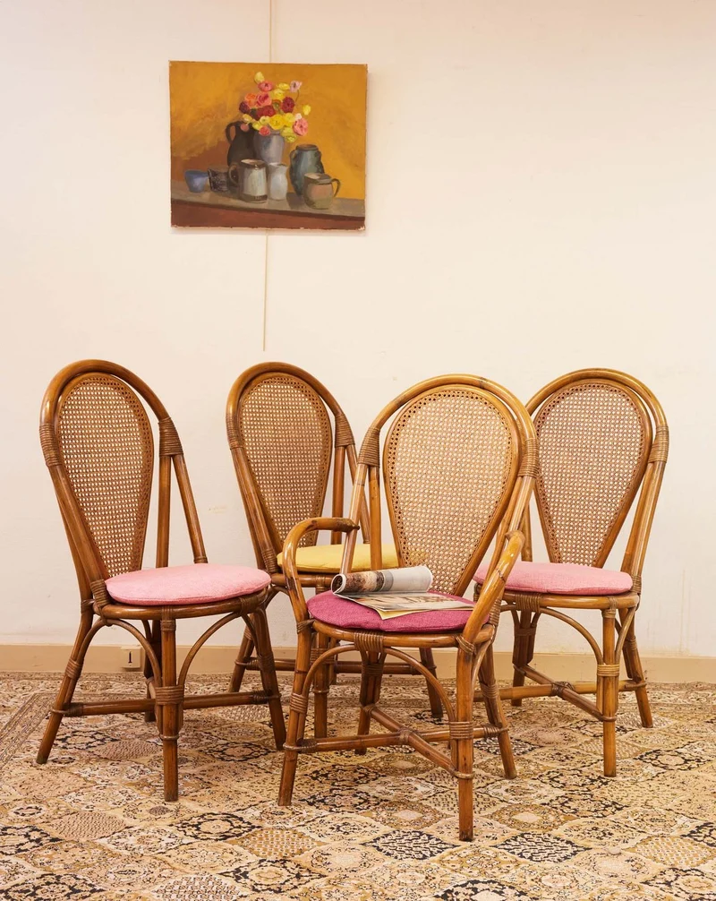 Claude, le lot de 3 chaises et 1 fauteuil en rotin N°1584