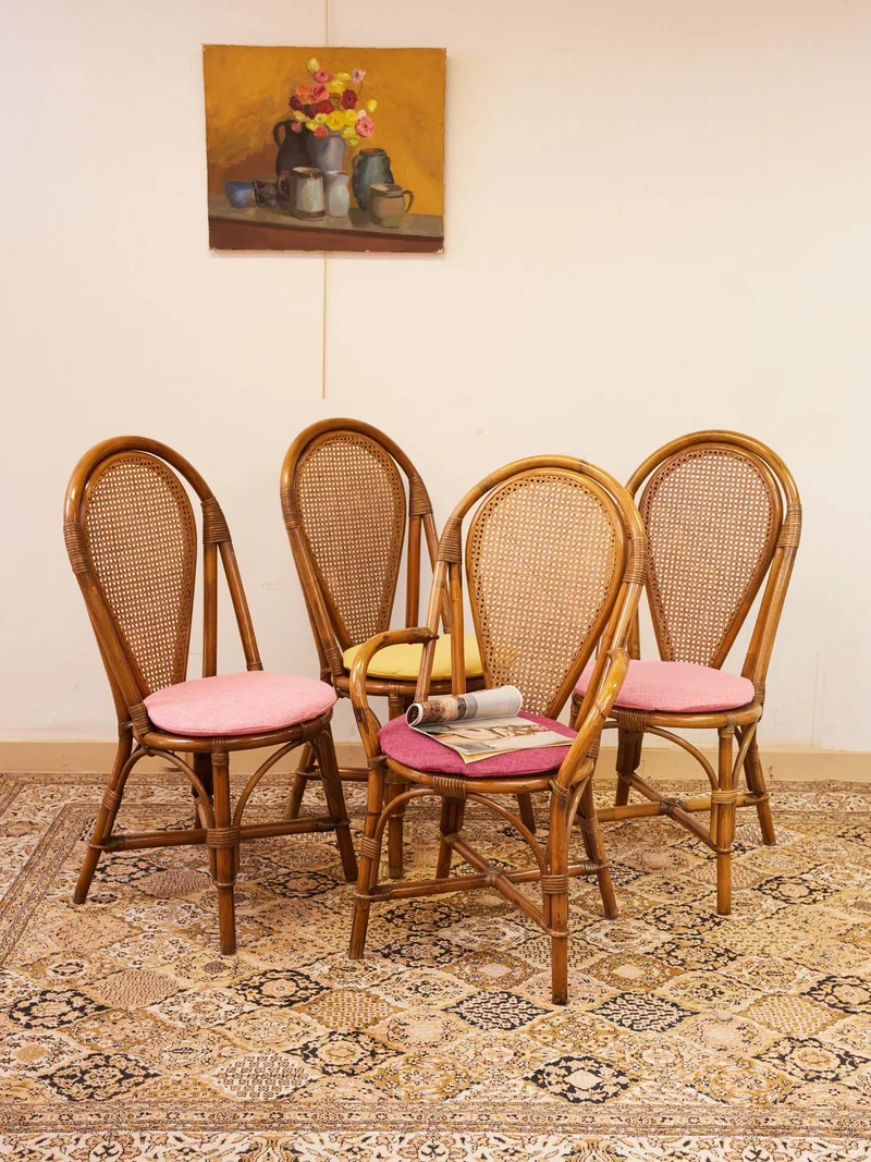 Claude, le lot de 3 chaises et 1 fauteuil en rotin N°1584