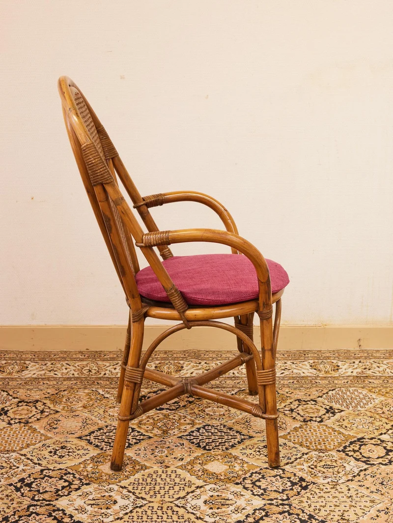 Claude, le lot de 3 chaises et 1 fauteuil en rotin N°1584