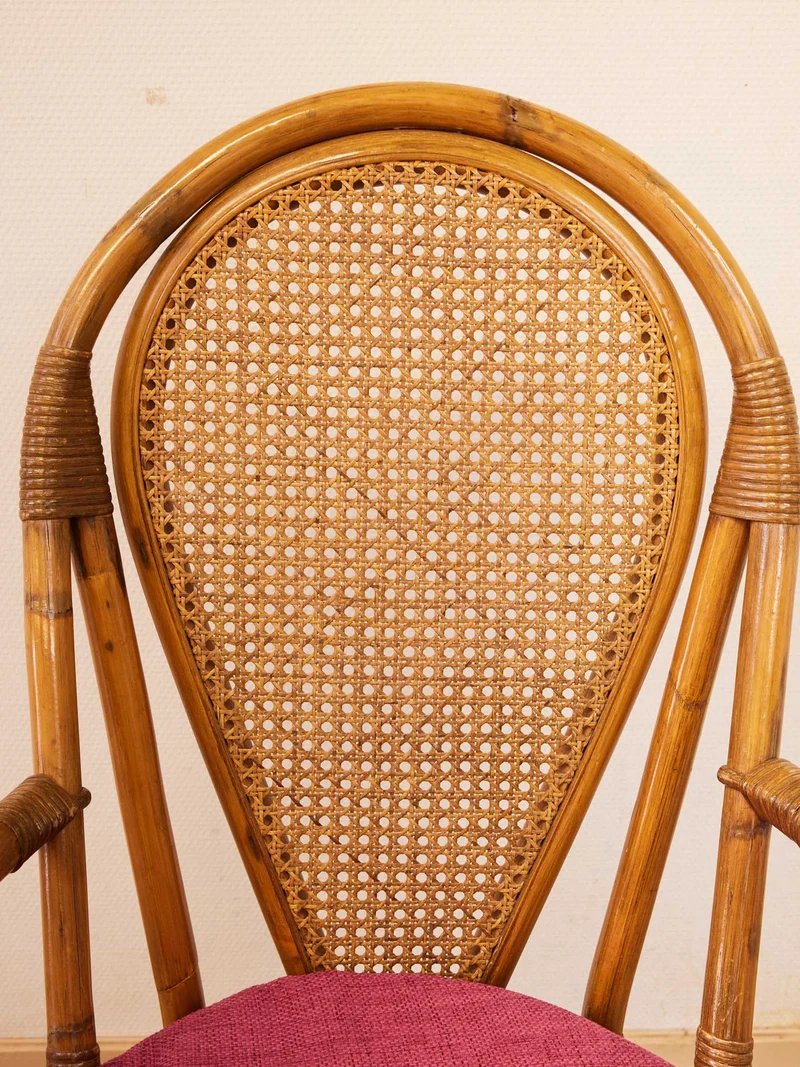 Claude, le lot de 3 chaises et 1 fauteuil en rotin N°1584