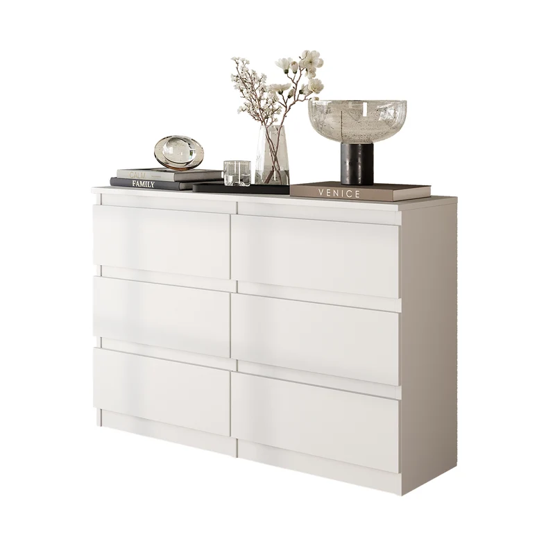 GABRIEL - Commode 6 Tiroirs - Buffet de Chevet - H71 cm L100 cm P33 cm (Blanc)