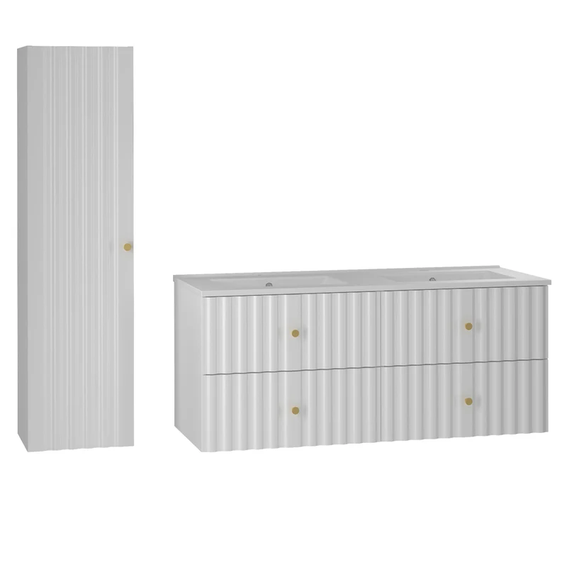 Ensemble meuble double vasque encastrée 120cm et colonne Izae Blanc
