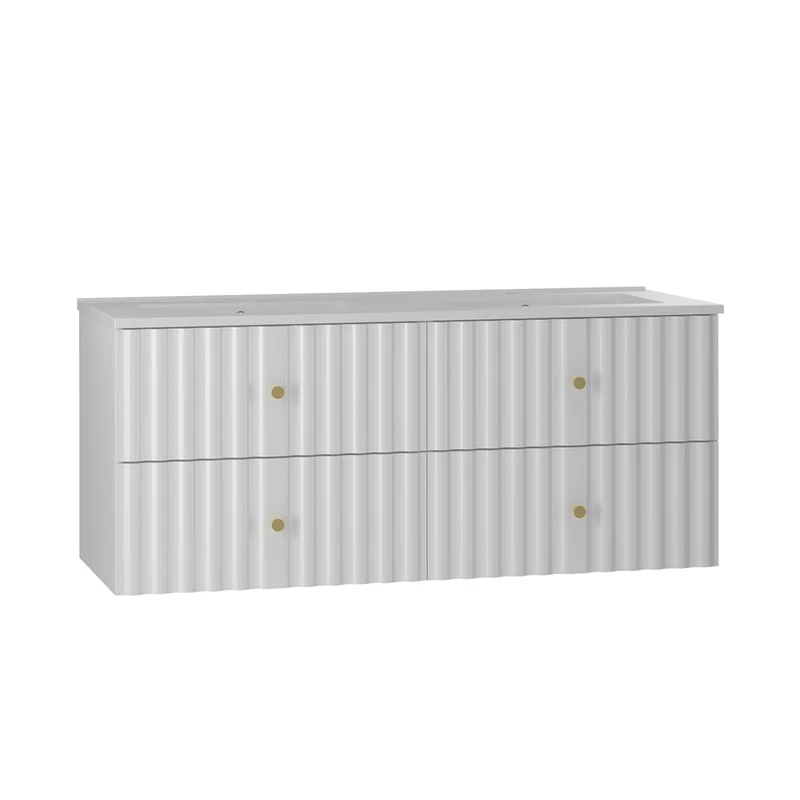 Ensemble meuble double vasque encastrée 120cm et colonne Izae Blanc