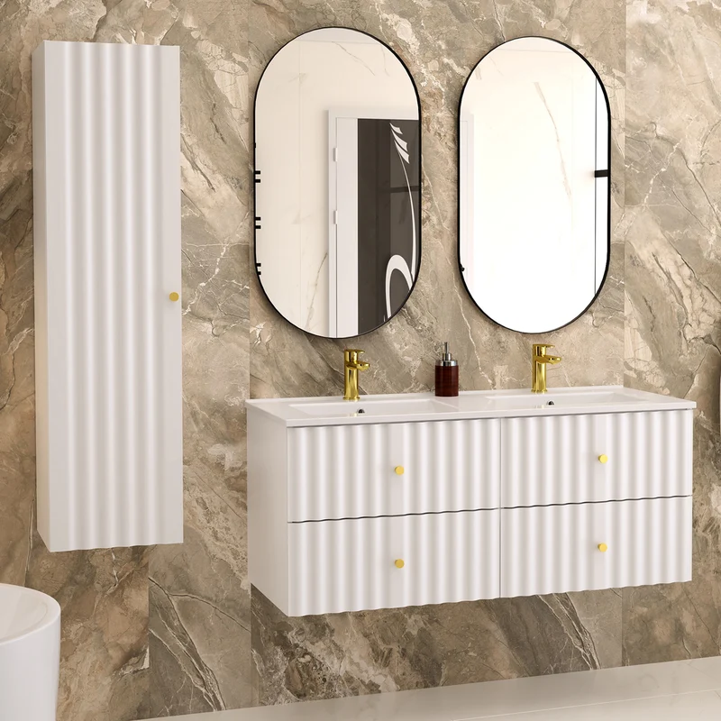 Meuble double vasque encastrée 120cm Izae Blanc