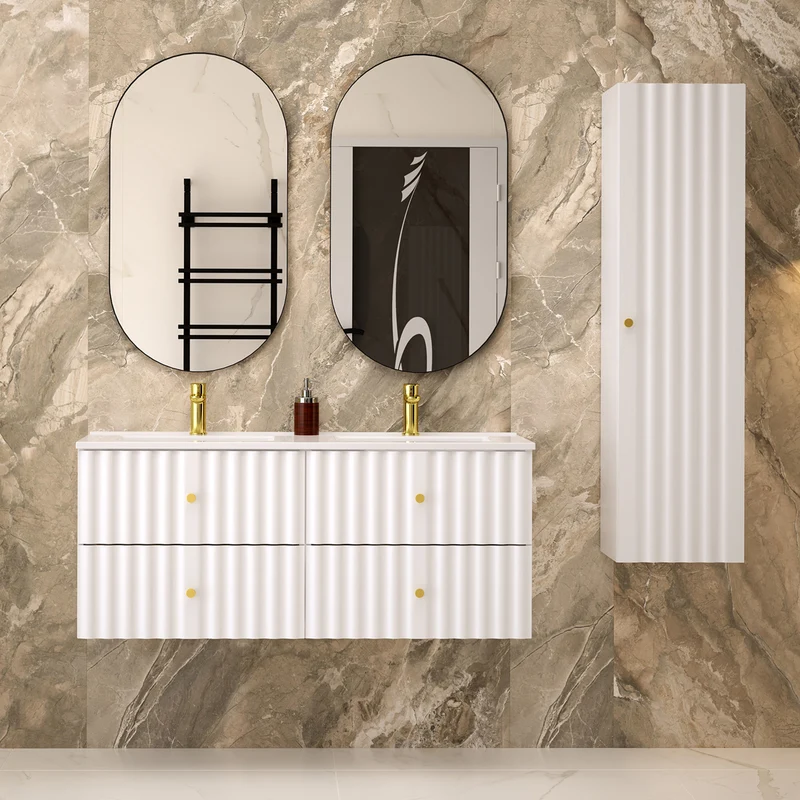 Meuble double vasque encastrée 120cm Izae Blanc