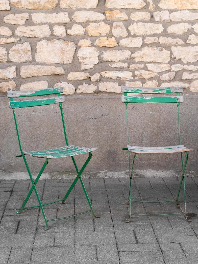 Claude, la paire de chaises de jardin vertes en bois et métal N°1592