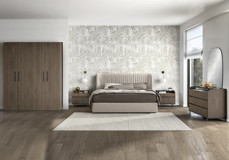 Lit tissu beige moderne – Hexagon