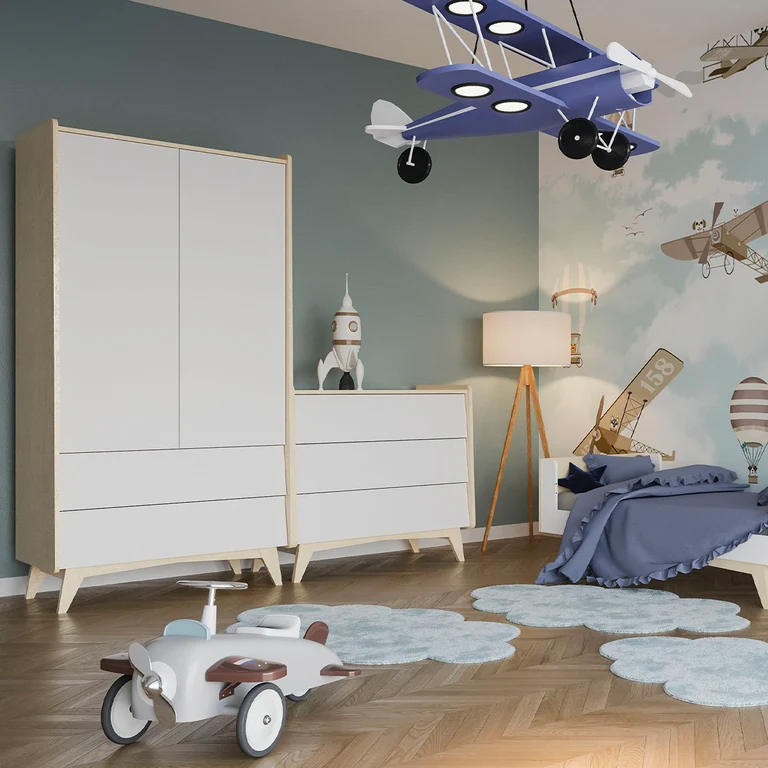 Commode 3 tiroirs et armoire 2 portes Bellamy So Sixty Blanc et bois