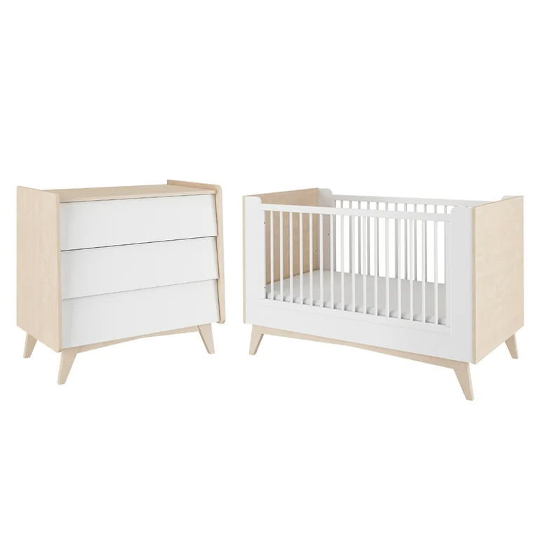 Lit évolutif 70x140 et commode 3 tiroirs Bellamy So Sixty Blanc et bois