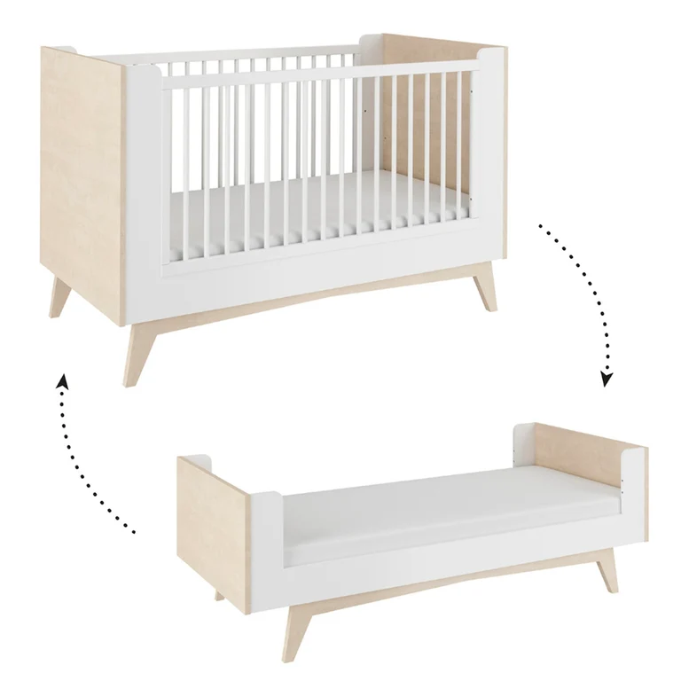 Lit évolutif 70x140 et commode 3 tiroirs Bellamy So Sixty Blanc et bois