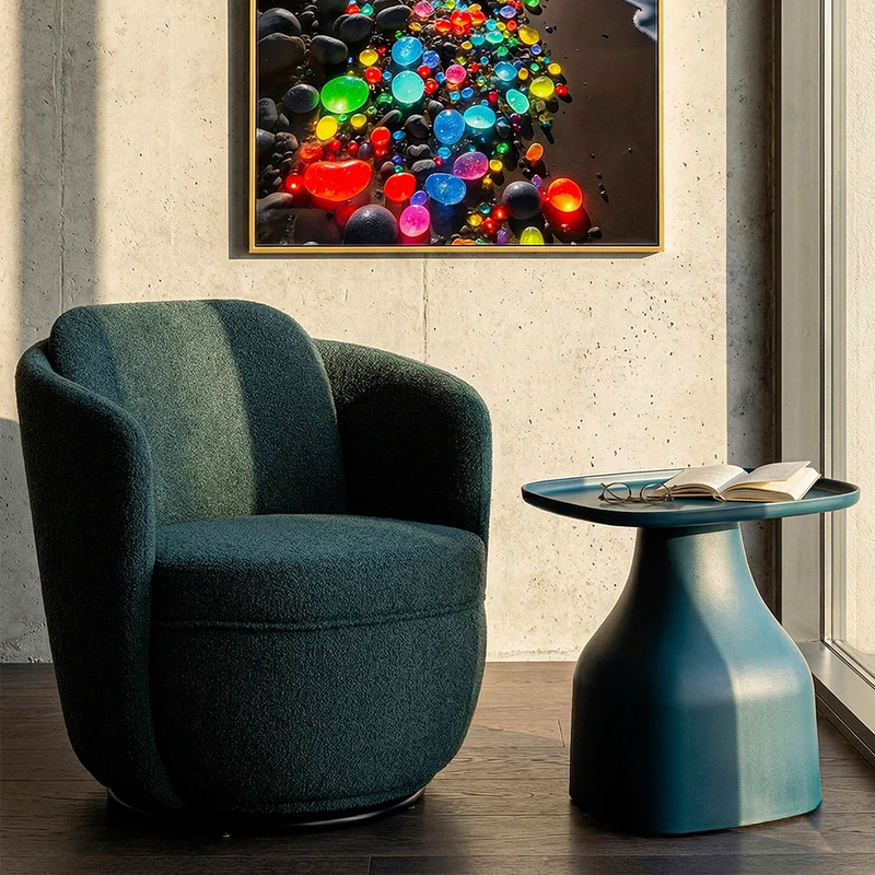 Fauteuil pivotant Turin tissu bouclette Bleu canard