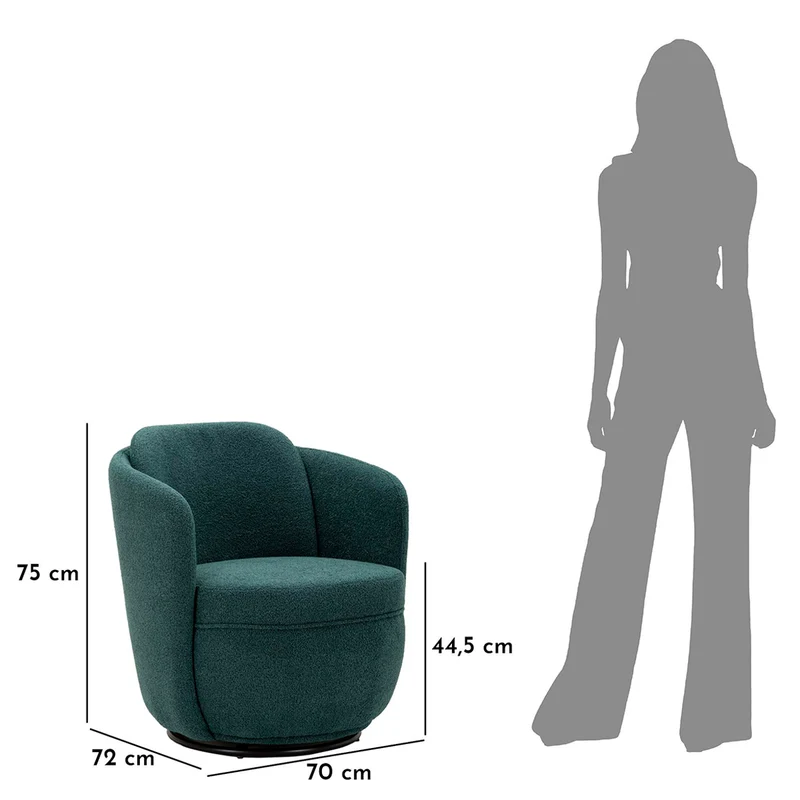Fauteuil pivotant Turin tissu bouclette Bleu canard