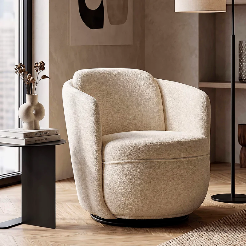 Fauteuil pivotant Turin tissu bouclette Crème