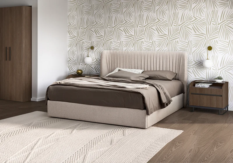 Lit tissu beige moderne – Hexagon