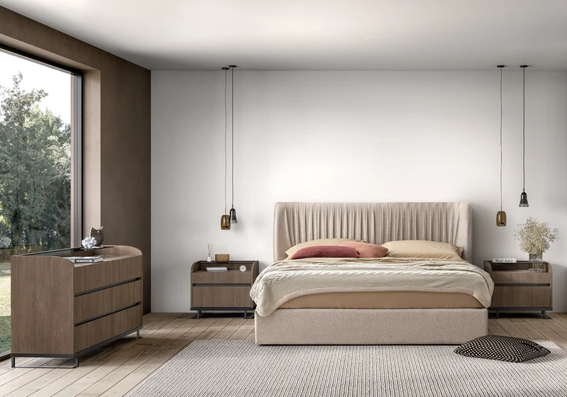 Lit tissu beige moderne – Hexagon