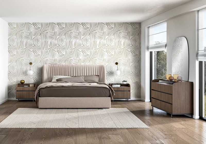 Lit tissu beige moderne – Hexagon