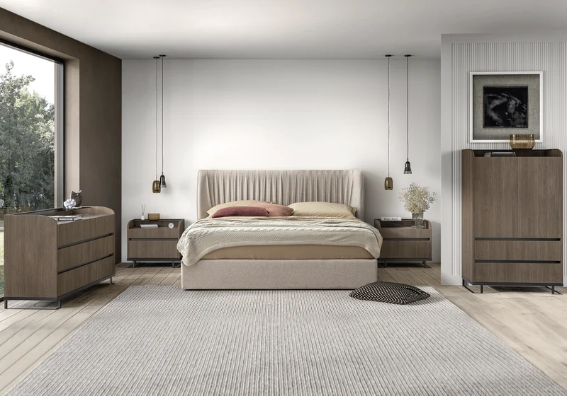 Lit tissu beige moderne – Hexagon