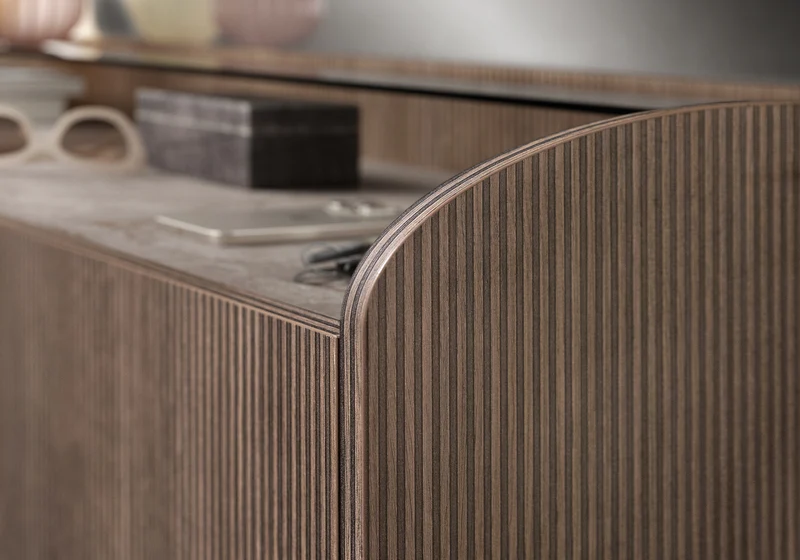 Commode bois rainuré marbre – Hexagon